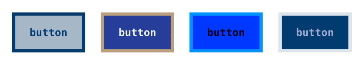 Four button examples with different border color background color and text color
