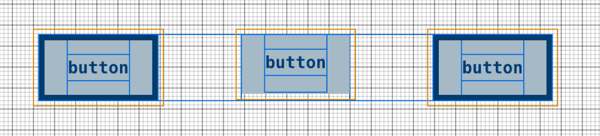 Three button examples with middle one missing any outer line