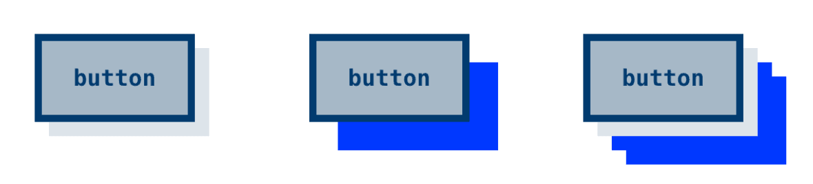 Three button examples with increasing amount of shadows underneath