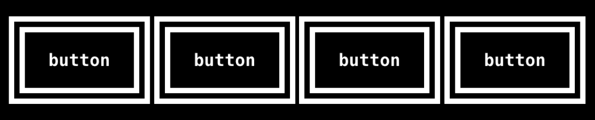 Three grayscale buttons with double borders around them