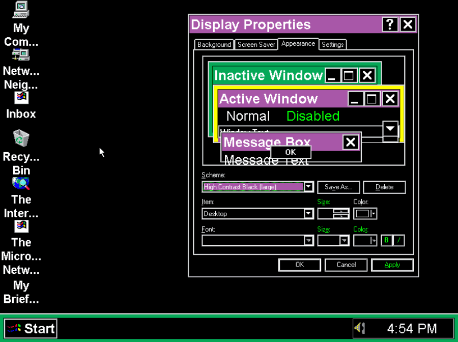 Windows 95 contrast mode screenshot